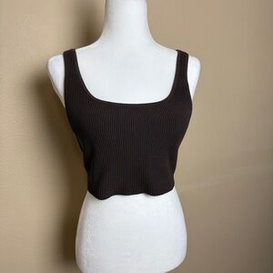Aritzia Babaton Ribbed Sculpt Knit Square Neck Crop Tank Top- Large